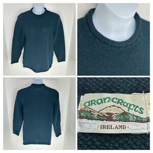 Aran Crafts Wool Sweater Womens Large Green Roll Neck Chunky Fisherman Ireland
